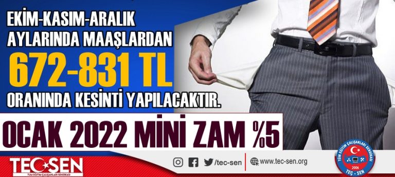 “Ekim-Kasım-Aralık Aylarında Maaşlardan Ortalama Toplam 672-831 Lira Oranında Kesinti Yapılacaktır!”