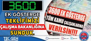 3600 Ek Gösterge Teklifimizi Çalışma Ve Sosyal Güvenlik Bakanlığı’na Sunduk.